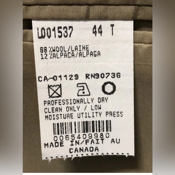 Lauren RALPH LAUREN Suit Blazer Sz 44T - 88% Wool - 12% Alpaca - Made in Canada - Picture 10 of 11